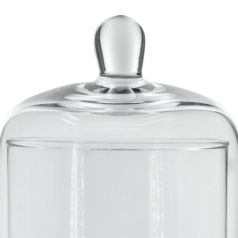 Benjara Set of 2 Large Glass Serving Platters with Dome and Finial Handle- Clear