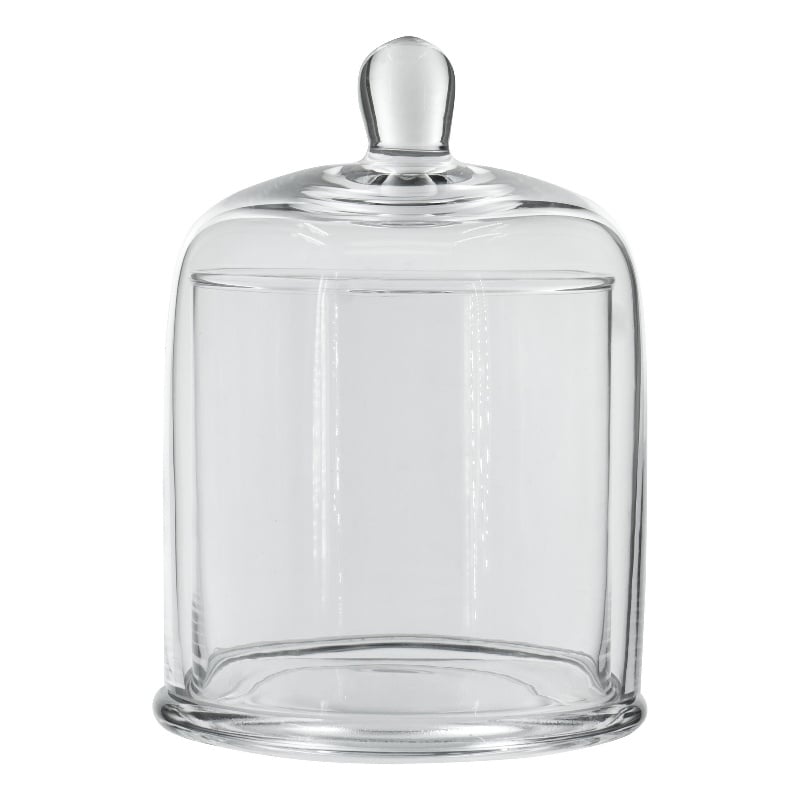 Benjara Set of 2 Large Glass Serving Platters with Dome and Finial Handle- Clear