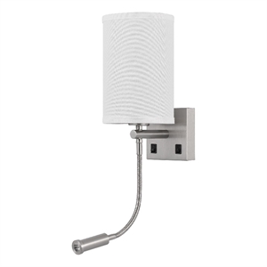 Benjara Liam 25&quot Modern Wall Lamp- Hardback Fabric Shade- 1 LED- Metal- Silver