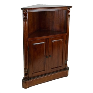Benjara 35&quot Classic Wood Corner Cabinet- Open Shelf- 2 Door Cabinet- Brown