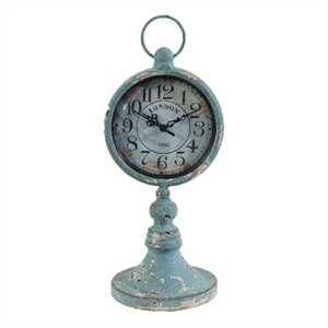 Benjara 13&quot Decorative Table Clock- Iron- Vintage Inspired Design- Aqua Blue