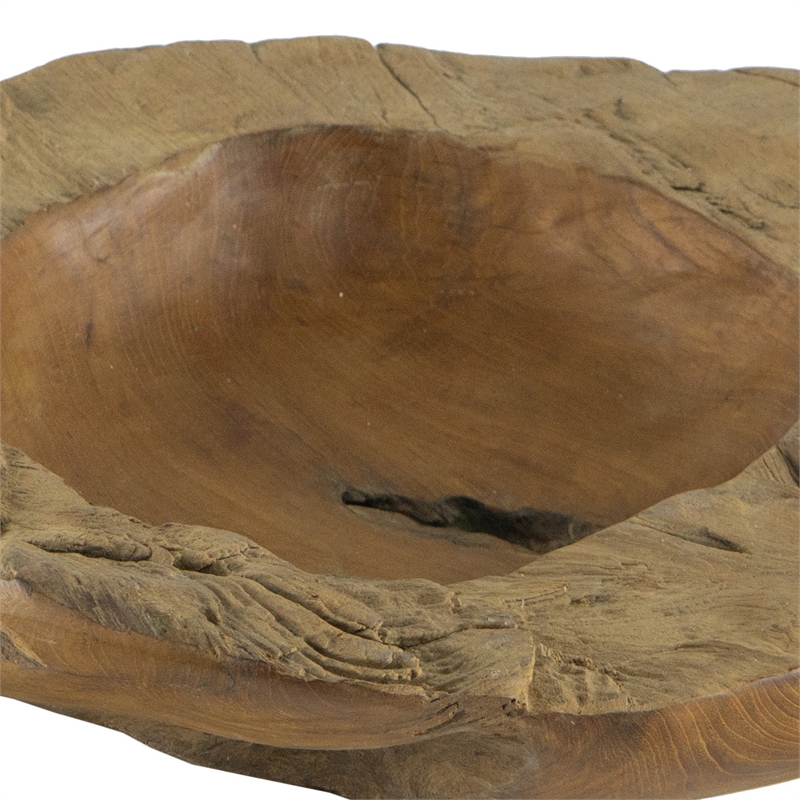 Benjara Set of 2 Decoratie Teak Wood Table Bowls- Brown- Natural Edge- Brown