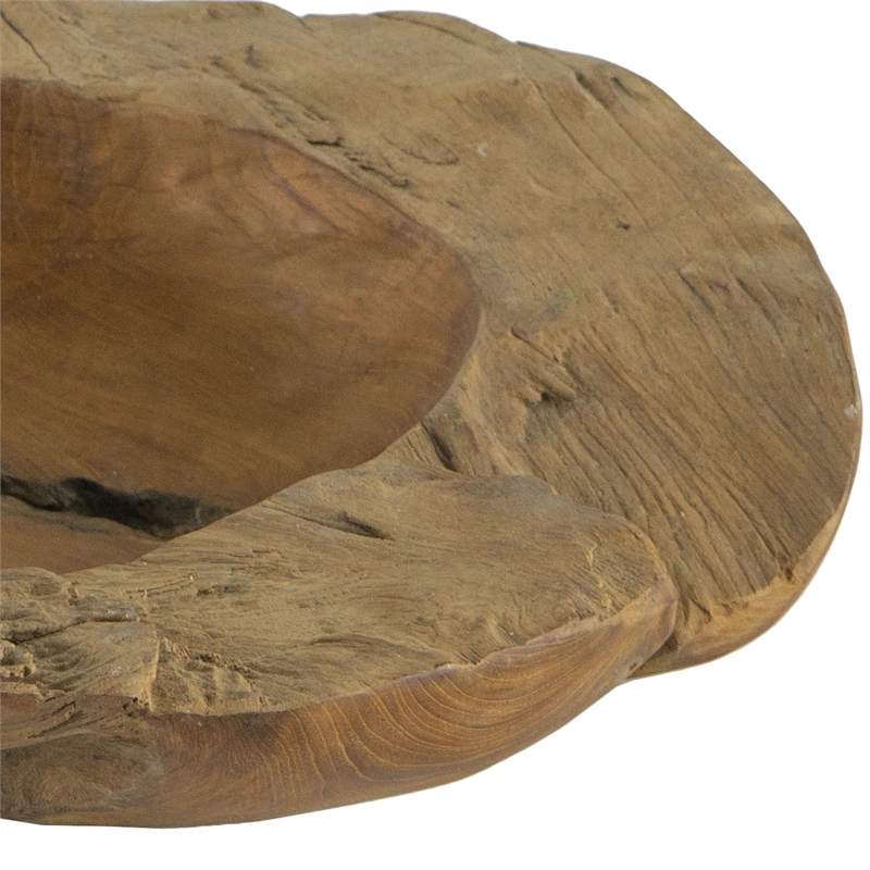 Benjara Set of 2 Decoratie Teak Wood Table Bowls- Brown- Natural Edge- Brown
