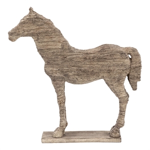 Benjara 20&quot Accent Decor Figurine Polyresin Standing Horse- Natural Wood Finish