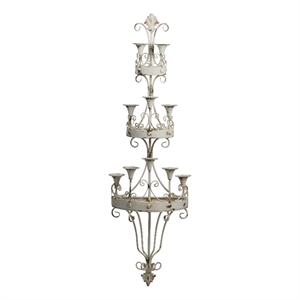 Benjara 16&quot Wall Mount Candle Holder- Ornately Scrolled White Metal Finish
