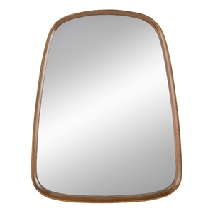 Benjara Roe 27&quot Wall Mirror- Brown Curved Pine Wood Frame- Minimalistic