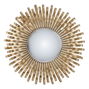 Benjara 27&quot Round Wall Mount Accent Decor Mirror- Sunburst- Iron Frame- Gold
