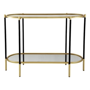 Benjara 30&quot Console Sideboard Table- Oblong- Mirrored Top- Black/Gold