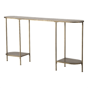 Benjara 57&quot Console Table- Oval- Steel Frame- Modern- Bronze Finish