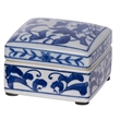 Benjara Set of 3 Decorative Boxes-White & Blue Porcelain Pottery-Floral Designs