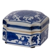 Benjara Set of 3 Decorative Boxes-White & Blue Porcelain Pottery-Floral Designs
