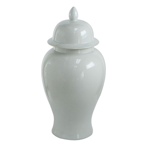 Benjara Deva 20&quot Medium Porcelain Ginger Jar- Classic White Glossy Finish
