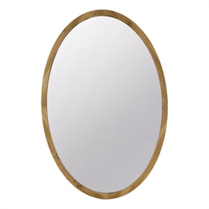 Benjara 33&quot Modern Accent Wall Mirror- Mountable Oval Wood Frame in Brown