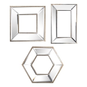 Benjara 18- 14- 11&quot Modern Accent Wall Mirror (Set of 3) Varied Shapes- Silver