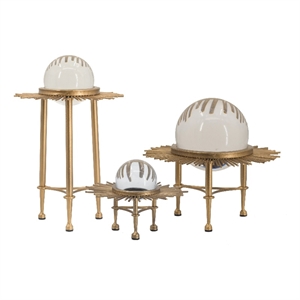 Benjara 12- 9- 8&quot Set of 3 Crystal Balls- Decorative Accent- Gold