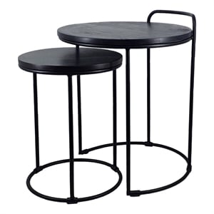 Benjara 18- 22&quot Round Nesting End Tables Set of 2- Mango Wood (Set of 2)- Black