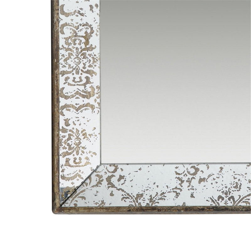 Benjara Rosa 16 x 24 Wall Mount Mirror-Brown Wood Frame w/ Abstract Gold Overlay