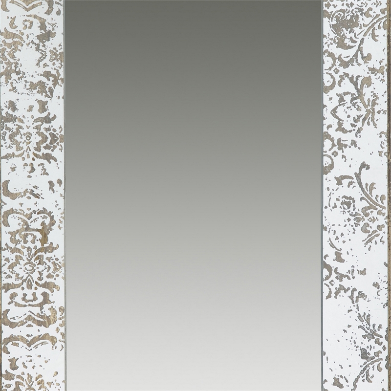 Benjara Rosa 16 x 24 Wall Mount Mirror-Brown Wood Frame w/ Abstract Gold Overlay