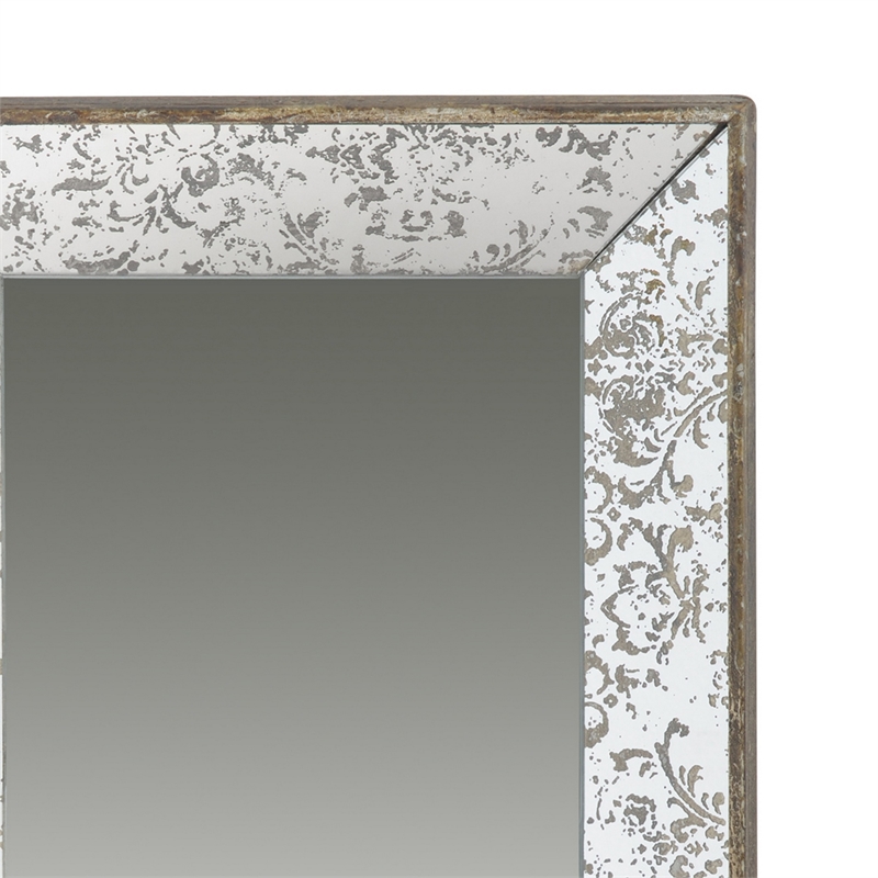 Benjara Rosa 16 x 24 Wall Mount Mirror-Brown Wood Frame w/ Abstract Gold Overlay