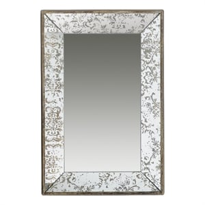 Benjara Rosa 16 x 24 Wall Mount Mirror-Brown Wood Frame w/ Abstract Gold Overlay