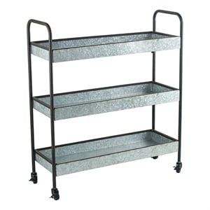 Benjara 40&quot Metal Rolling Cart- 3 Tier Shelves- Caster Wheels- Galvanized Gray