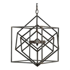 Benjara 19&quot 2 Light Chandelier- Geometric Pattern- Iron Frame- Retro- Black
