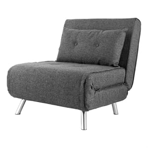 Benjara 35&quot Sofa Futon Bed- Convertible- Modern Velvet Lumbar Pillow- Gray