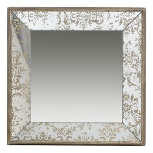 Benjara Filo 15&quot Square Accent Wall Mirror- Raised Edges- Silver Wood Frame