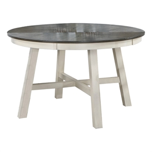 Benjara 48&quot Round Dining Table- 2 Tone Dark Veneer Top- Crisp White Base