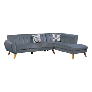 Benjara Lynn 2 PC L Shape Sectional Sofa- Chaise- Vertical Tufted Velvet- Gray