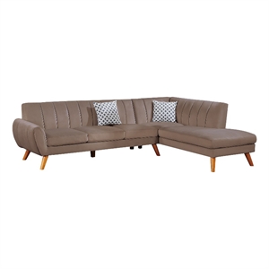 Benjara Lynn 2 Piece Sectional Sofa Set- Chaise Lounger- Tufted Velvet- Brown