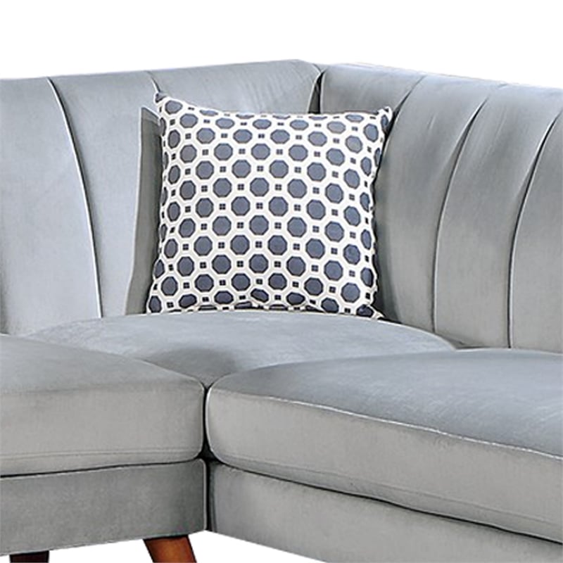 Benjara Lynn 2 PC Sectional Sofa Set- Chaise Lounger- Tufted Velvet- Light Gray