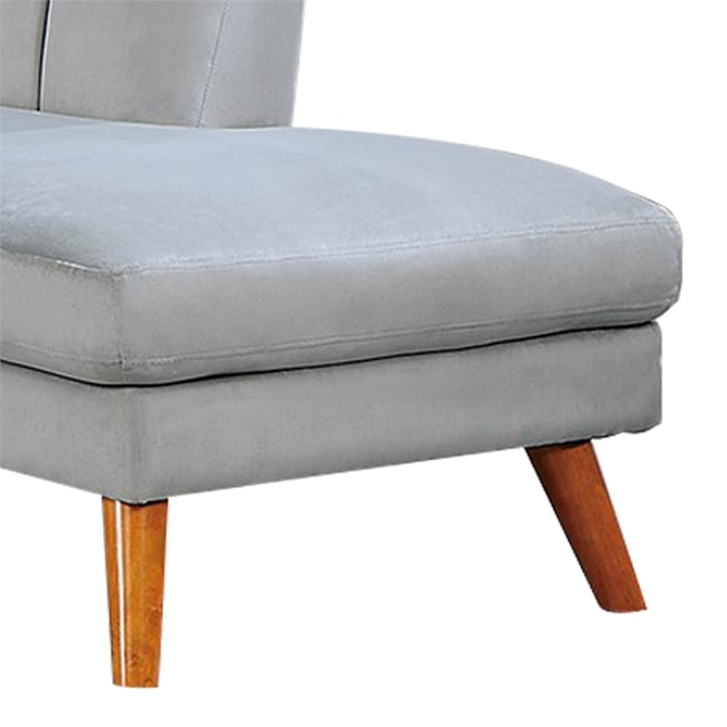 Benjara Lynn 2 PC Sectional Sofa Set- Chaise Lounger- Tufted Velvet- Light Gray