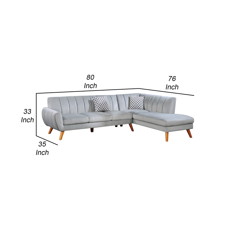 Benjara Lynn 2 PC Sectional Sofa Set- Chaise Lounger- Tufted Velvet- Light Gray