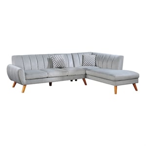 Benjara Lynn 2 PC Sectional Sofa Set- Chaise Lounger- Tufted Velvet- Light Gray