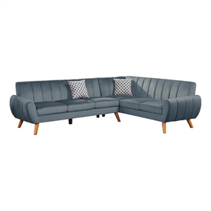 Benjara Lynn 2 PC L Shaped Sectional Sofa- Vertical Tufting- Velvet- Slate Blue
