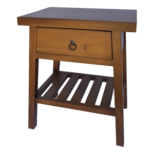 Benjara 26&quot Side Table- Classic Look- Drawer- Slatted Shelf- Modern Wood Brown
