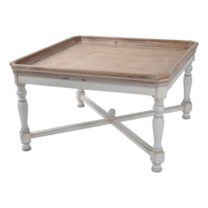 Benjara Fin 33&quot Coffee Table- Tray Top- Rustic Fir Wood- Antique White/Brown