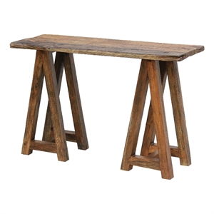 Benjara Drue 48&quot Side Console Table- Textured Rustic Brown Wood Frame