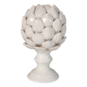 Benjara 10&quot Artichoke Accent Decor- Standing Turned Pedestal- White Ceramic