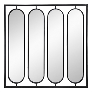 Benjara 36&quot Modern Wall Decor- 4 Swiveling Oblong Mirrors- Black Metal Frame