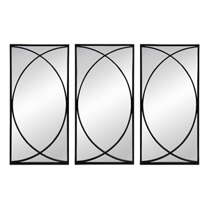 Benjara 32&quot 3 Piece Wall Mirror- Concentric Circles- Stylish Black Metal Frame