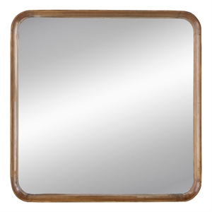 Benjara Roe 32&quot Wall Mirror- Brown Curved Pine Wood Frame- Minimalistic
