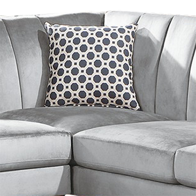 Benjara Lynn 2 PC L Shaped Sectional Sofa- Vertical Tufting- Velvet- Light Gray