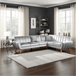 Benjara Lynn 2 PC L Shaped Sectional Sofa- Vertical Tufting- Velvet- Light Gray