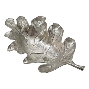 Benjara 22&quot Modern Decorative Tray- Oak Leaf Design Striking Silver Metal Frame