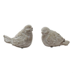 Benjara Kima Set of 2 Sitting Resting Birds Accent Decor- Weathered Gray Ceramic