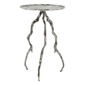 Benjara 24&quot Accent Table- Aluminum Metal Branch Tripod Legs- Antique Silver