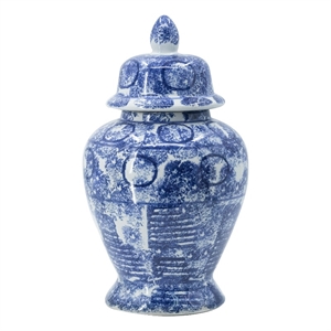 Benjara 17&quot Tall Ginger Jar- Abstract Design over Blue and White Porcelain