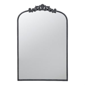 Benjara Kea 36&quot Wall Mirror- Black Curved Metal Frame- Baroque Accent Design